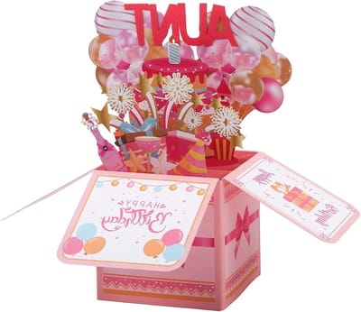Luxe Pop-Up Verjaardagskaart voor Tante, Grappige Verjaardagswens met Envelop, Perfect Cadeau van Nichten en Neven