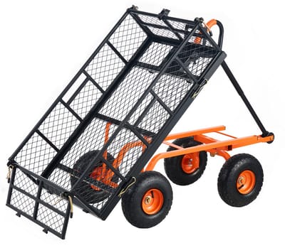 WEVERO Tuinwagen 180 kg - Tuinkar - Kantelbare Bak - Metalen Tuinkar - Afneembare Zijkanten - Transportruimer - 4 Wielen - Tuin