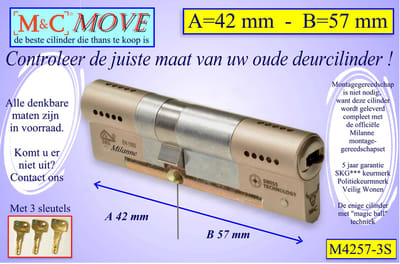 M&C MOVE - High-tech Security deurcilinder - SKG*** - 42x57 mm - Politiekeurmerk Veilig Wonen - inclusief gereedschap MilaNNE montageset