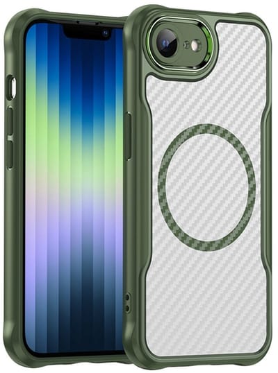 Mobiq - Carbon Look Magsafe Hoesje geschikt voor iPhone 16e (2025) - groen