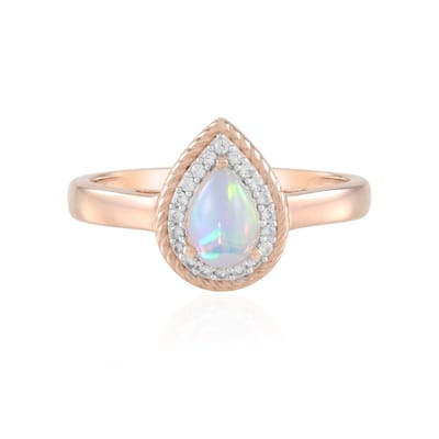 Cavill - Cocktailring Dames 925 Sterling Zilver - Roségoud Verguld - Peervormige Welo Opaal 0,54 ct - Cambodjaanse Zirkonia - Elegante Cabochon stijl