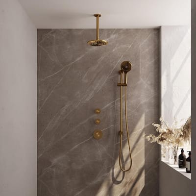 Brauer Gold Edition Thermostatische Regendoucheset Inbouw - Hoofddouche 20 cm - Handdouche 3 Standen - Doucheslang - Geintegreerde Glijstang - Geborsteld Goud