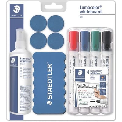 Staedtler Lumocolor 613 S whiteboard set, incl. 4 whiteboard markers, wisser, reinigingsspray en magneten