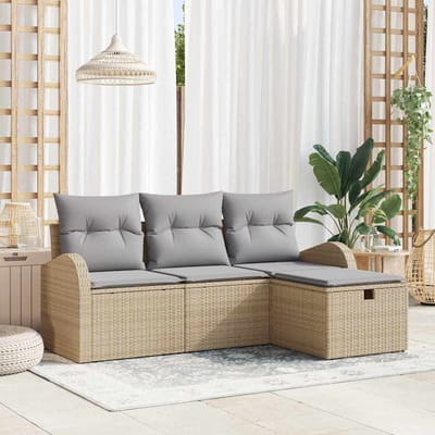 vidaXL - Bankstel - 4 - st - Beige - en - Lichtgrijs - poly - rattan