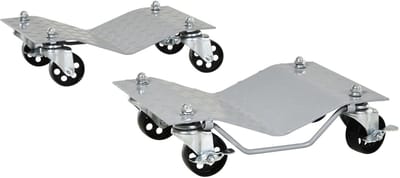 MODFU - Wielverplaatser Set Van 2 - Met Zwenkwielen En Rem - Voor Auto En Werkplaats - Staal - Grijs - 40,5 X 30 X 13,5 Cm