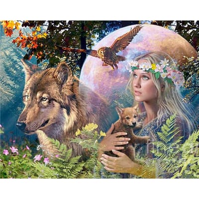 Diamant schilderij Wolf schoonheid borduurwerk volledige weergave ronde afbeelding van strass decor cadeau 20X30CM