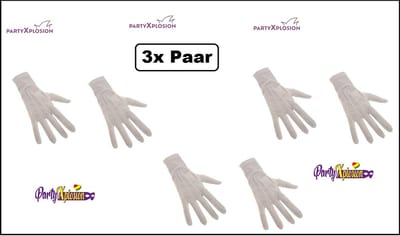 3x Paar Witte handschoenen luxe katoen de luxe mt.S - Merk PartyXplosion - Prinsen handschoenen raad van elf sinterklaas kerstman