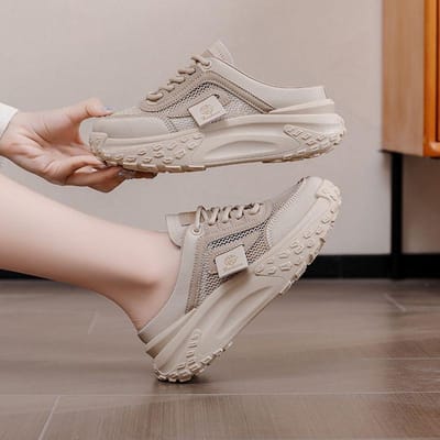 Baotou Halve Pantoffels Dames Nieuwe Zomerkleding Platform Witte Schoenen Ademende Boardschoenen Eén Voet Koele Pantoffels 40 gray