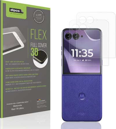 dipos FLEX – 2x Matte Screenprotector geschikt voor Motorola Razr 70 Ultra Aussenseite | Volledige Schermbescherming | Case-Friendly