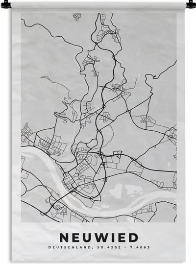 Wandkleed - Wanddoek - Neuwied - Kaart - Stadskaart - Plattegrond - Duitsland - 120x180 cm - Wandtapijt