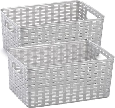 Plasticforte Opbergmand - 3x stuks - Kastmand - rotan kunststof - zilver - 6 Liter - 19 x 29 x 13 cm