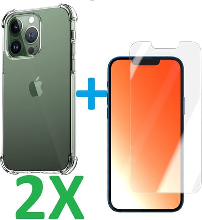 Shock-proof silicone hoesje met 2 Pack Tempered glas Screen Protector Geschikt voor: iPhone 13 Pro
