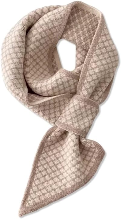 Fashionable Dames Skinny Gebreide Sjaal voor de Winter met Retro Ruitpatroon en Gemakkelijk Door te Trekken Ontwerp, Ideaal als Lange Neckerchief en Warme Colsjaal