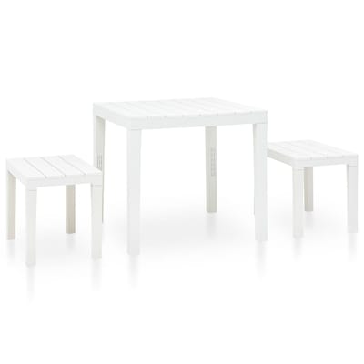 vidaXL - Tuintafel - met - 2 - banken - kunststof - wit