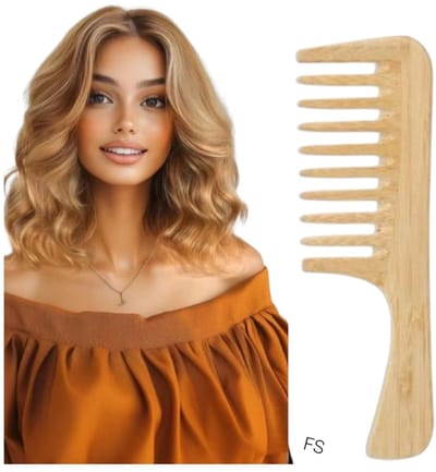 Bamboe Kam met Grove Tanden – Antistatische Houten Kam – Extra Groot – Voor Alle Haartypes – voor Pruiken en extension – Frazimashop