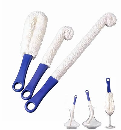 Reinigingsborstelset voor karaffen - Extra lange, flexibele schuimborstel - 3-delige set - Krasvrije dieptereinigingsset - Geschikt voor karaffen, wijnglazen en speciaal glaswerk