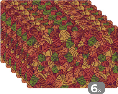 Placemat - Placemats kunststof - Abstract - Boho - Patronen - Herfst - 45x30 cm - 6 stuks - Hittebestendig - Anti-Slip - Onderlegger - Afneembaar