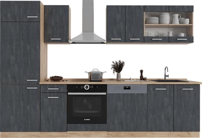 Vicco R-Line Complete keukeneenheid – 300 cm zonder werkblad Zwart beton/goud eiken