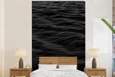 Behang - Fotobehang Golven - Water - Zwart - Wit - Breedte 200 cm x hoogte 300 cm