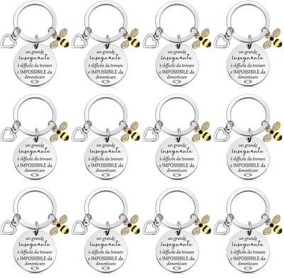 Dailygoods- Sleutelhanger met Bijen - 12 Stuks - Cadeau voor Leraren - Roestvrij Staal - Betekenisvol Geschenk - Einde van het Jaar - Sleutelhanger Set