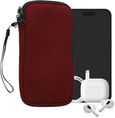 kwmobile Telefoontasje voor XXL - 7" Hoesje - Van Neopreen en Ribfluweel - Mobieltasje 17,8 x 8,5 cm - Smartphone tasje in wijnrood