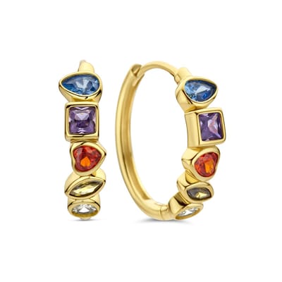 New Bling 9NB-1591-Y Zilveren Oorringen met Gekleurde Zirkonia - Gold Plated - 925 Sterling Zilver - 17 mm - Dames Oorbellen