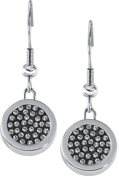 Quiges RVS Schroefsysteem Oorhangers Oorbellen Zilverkleurig met Verwisselbare Zirkonia Mini Munt Set - ECOS080