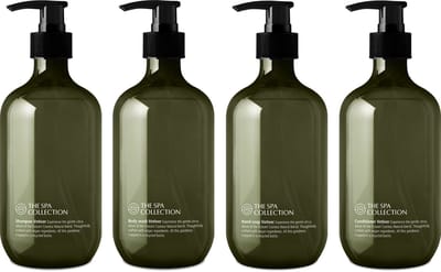 The Spa Collection Vetiver - Ecocert Cosmos Natural - Shampoo + Body Wash + Conditioner + Handzeep - 475 ml gerecyclede pompfles - Set van 4 stuks