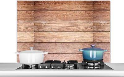 Spatscherm keuken 100x65 cm - Kookplaat achterwand Eikenhout - Planken - Patronen - Muurbeschermer - Spatwand fornuis - Hoogwaardig aluminium