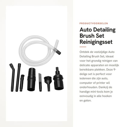 Dailygoods- Autodetailing Borstelset 9-delig - Universele Reinigingsset - Microreinigingsset - Stofzuiger Accessoires - Voor Delicate Apparaten - Voor Moeilijk Bereikbare Plaatsen
