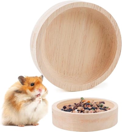 Houten Hamster Voerbak - Voerbakje Knaagdier - Voeren Huisdieren - Waterdicht Antislip - 8x2 cm - Houtkleur