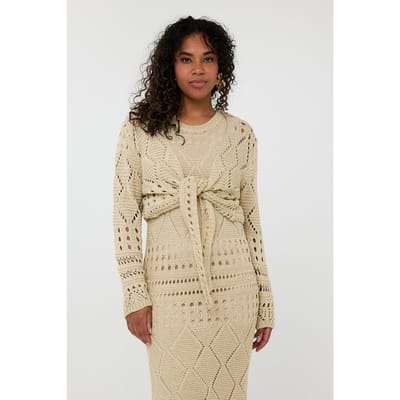 EsQualo Bolero Fancy Open Knit Lurex Light Sand Maat: XS/S | Korte Jassen Outlet | Dames | Beige