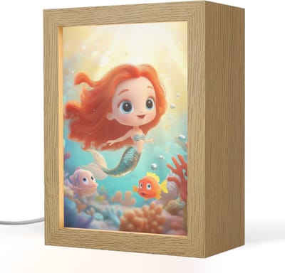Nachtlampje 15x20 cm - Kinder lampje - Zeemeermin - Water - Vissen - Rood - Tafellamp kinderkamer - Slaapkamer lamp - Bedlamp kinderen - Kinderlampje stopcontact - Wandlamp babykamer - Nachtlampjes