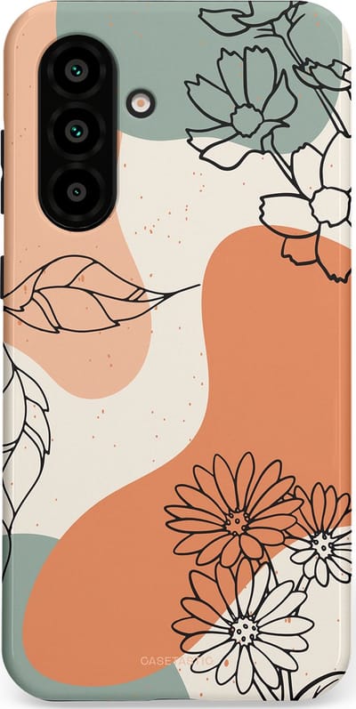 Casetastic hoesje geschikt voor Samsung Galaxy A36 / Samsung Galaxy A56 - Dubbellaagse bescherming - Lijnenspel Botanisch - Fashion Case - Crème Saliegroen Perzik