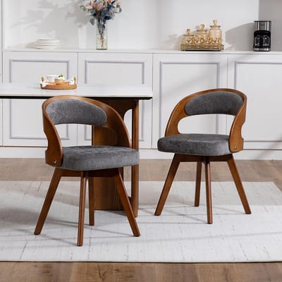 BLACKCOLORS Houten eetkamerstoel, moderne draaibare eetkamerstoel met kussen van katoen en linnen en gebogen rugleuning, ideaal als bijzetstoel voor keukens, cafés en woonkamers.