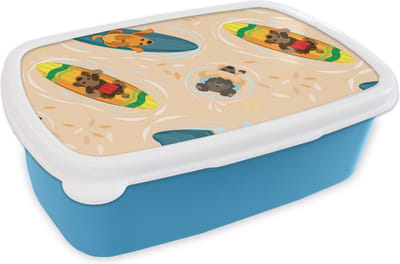 Broodtrommel Blauw - Lunchbox - Brooddoos - Honden - Surfen - Patroon - 18x12x6 cm - Kinderen - Jongen