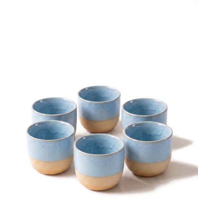Proefer 6x Lichtblauw Keramieken Koffiekopjes & Theekopjes – 150ml – Steengoed Kopjes met Glazuur – Vaatwasser- & Magnetronbestendig – Moderne Koffie Kopjes