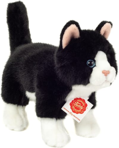 Hermann Teddy Knuffeldier kat/poes - zachte pluche stof - premium kwaliteit knuffels - zwart/wit - 20 cm