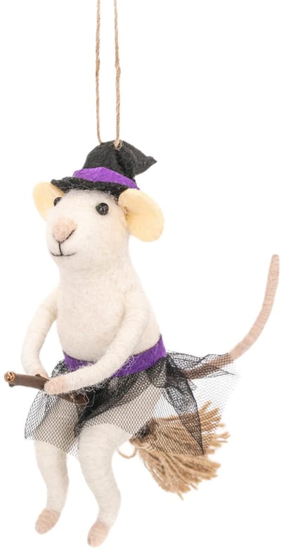 Muis op bezem vilten kersthanger - Sass & Belle