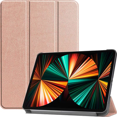 Hoes - Geschikt voor Apple iPad Pro (2021) - 11 inch - 3e generatie - Dun & Stevig - Trifold Bookcase - Hard Cover - Hardcover Book Case - Tablet Hoesje - Rosé goud