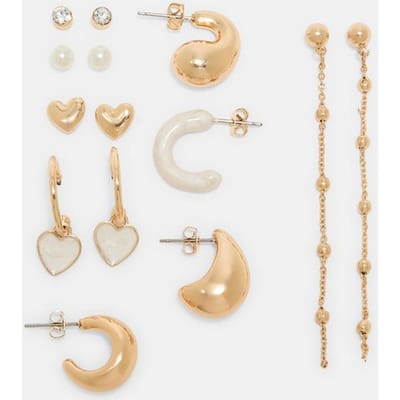 Stradivarius Set van 9 hartvormige oorbellen en ringen  Wit OS
