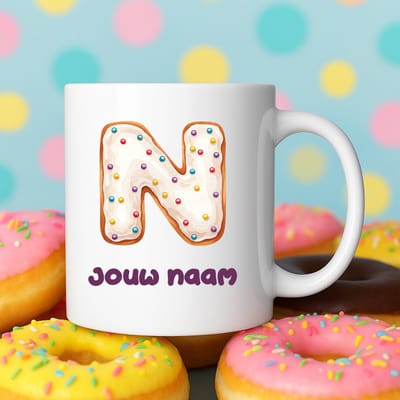 Mok - Donut letter N – Gepersonaliseerd met naam – Grappige Mokken