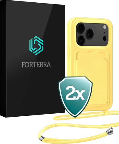 Hoesje Geschikt voor iPhone 17 Pro Pashouder Case Siliconen Hoes Met Koord - Hoes Geschikt voor iPhone 17 Pro Met Telefoonkoord Hoesje Back Cover Met Pasjeshouder - Geel - 2 PACK