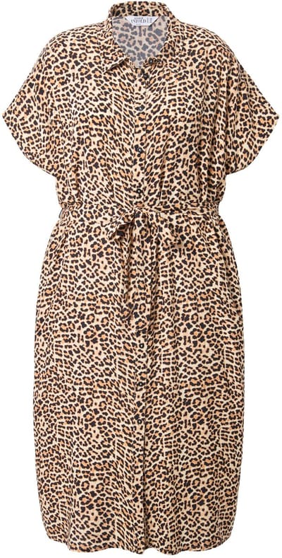 Studio Untold - Dames - Midi-jurk blouseachtige style color-leo strikceintuur - Lichtbeige - Maat 46+