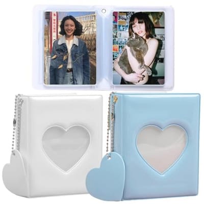 Mini fotoalbum met 32 vakken - Hartvormige fotokaartenhouder - 7,5 cm voor foto's en identiteitskaarten