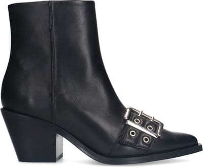 Sacha - Dames - Zwarte leren buckle enkellaarsjes met hak - Maat 36
