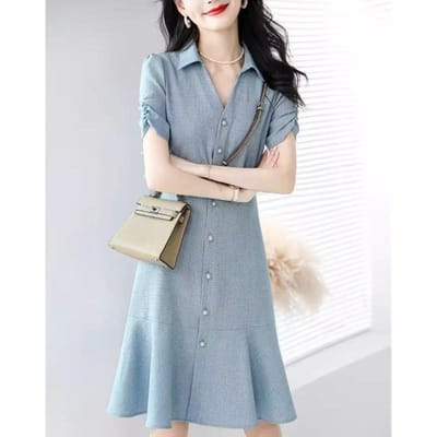 Dames Franse Taille Dunne Jurk Zomer XL gray