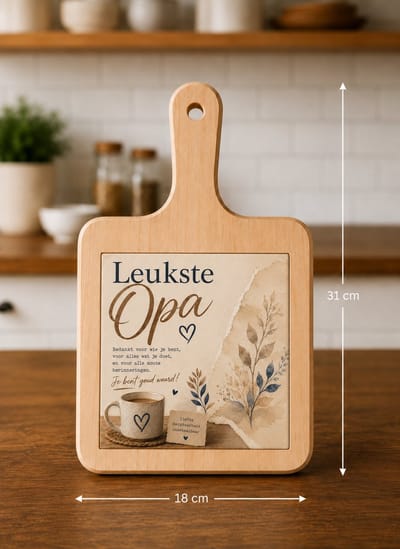 Kaasplank Leukste Opa – Houten Serveerplank met Tegel 15x15 cm – Cadeau voor Opa – Plank 18x31 cm
