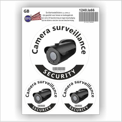 CCTV Sticker Set - Camerabewaking Stickers - Eigendom Beveiligen - 3 Delige Set - Ø12 cm - Meertalig