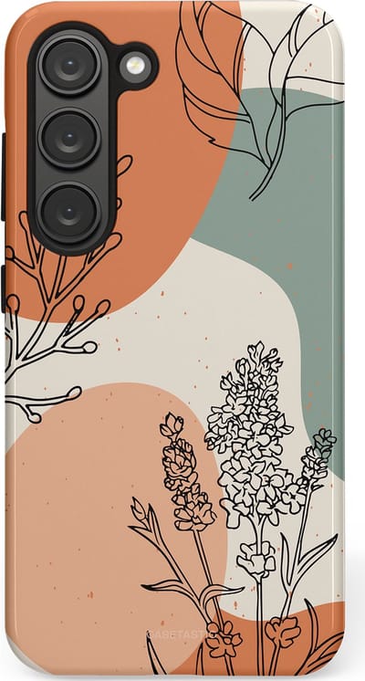 Casetastic hoesje geschikt voor Samsung Galaxy S23 - Dubbellaagse bescherming - Lijnenspel Natuur - Fashion Case - Zand Saliegroen Terracotta